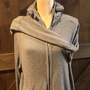 Grey wool blend hooded zipper cardigan